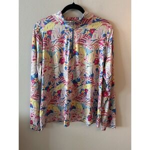 Womens 1/4 Zip Floral Long Sleeve Top 2XL Multicolor Mock Neck Golf Beach Resort